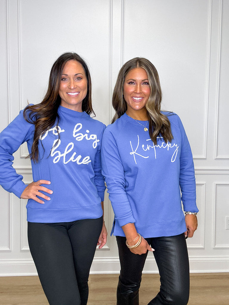 Go Big Blue Glitter Script Top Clothing Peacocks & Pearls   