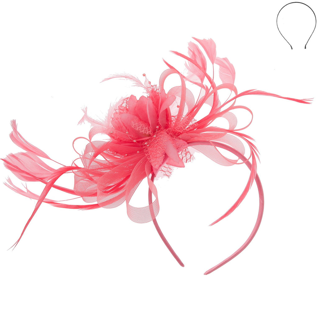 Check It Out Fascinator Accessories Peacocks & Pearls Coral