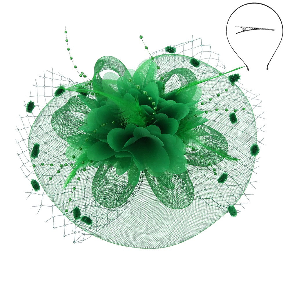 Stunningly There Fascinator Accessories Peacocks & Pearls Green