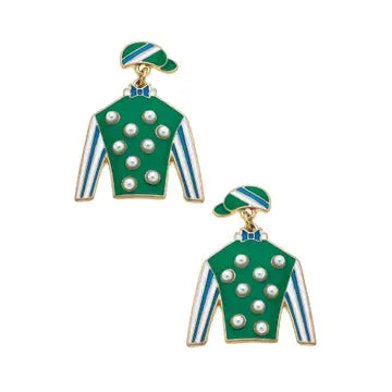 Freckles Jockey Silk Earrings Jewelry Peacocks & Pearls Green & Blue