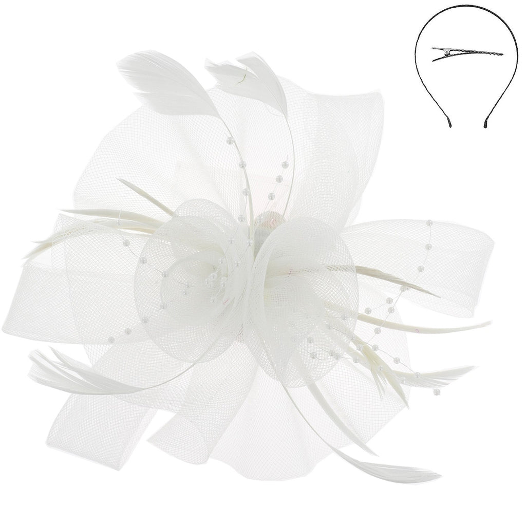 In The Spotlight Fascinator Accessories Peacocks & Pearls White