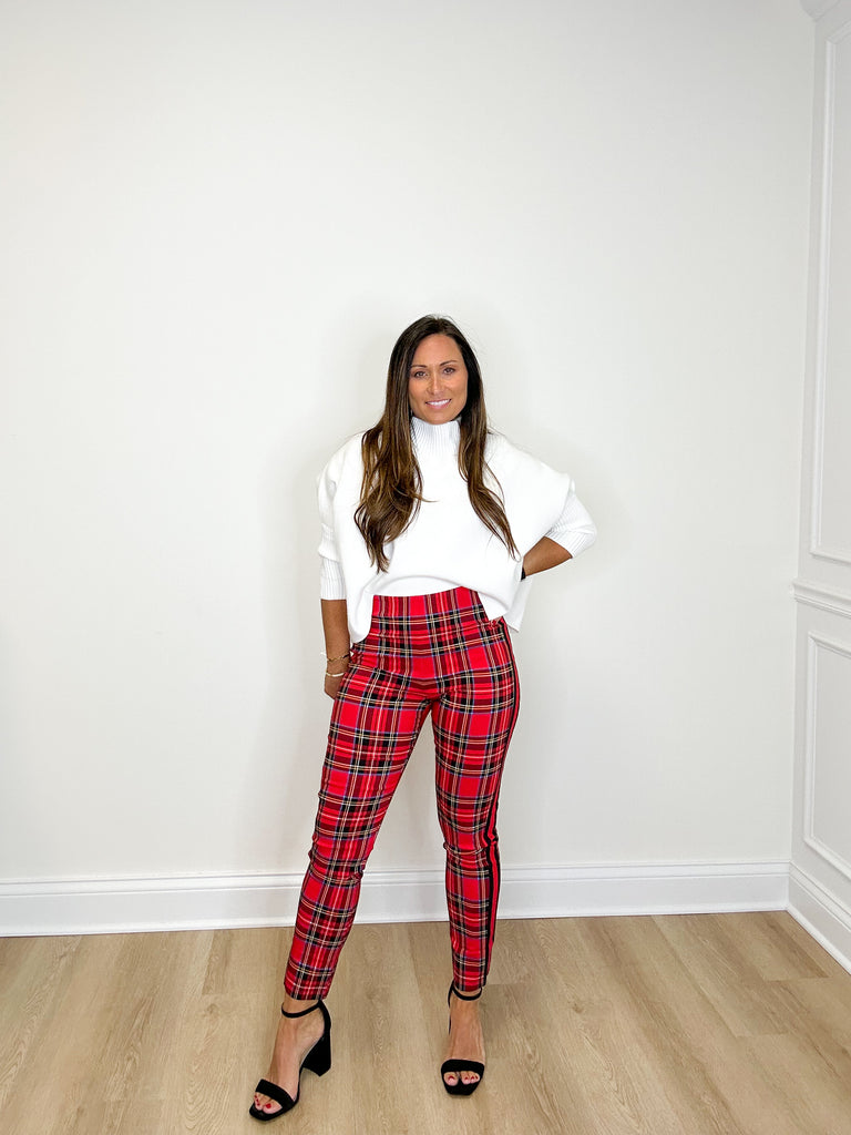 Holiday Cheer Pants Sale Peacocks & Pearls Red Plaid S