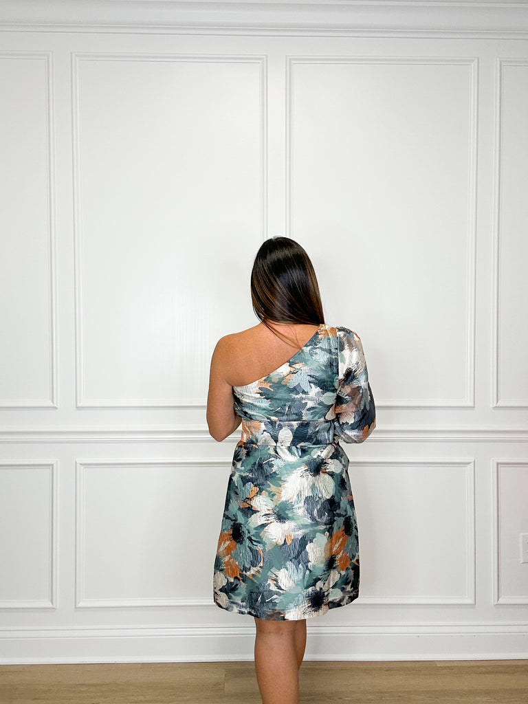 Floral Monet One Shoulder Dress Clothing Jade   