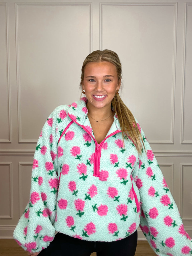 Floral Fleece Pullover Clothing Peacocks & Pearls