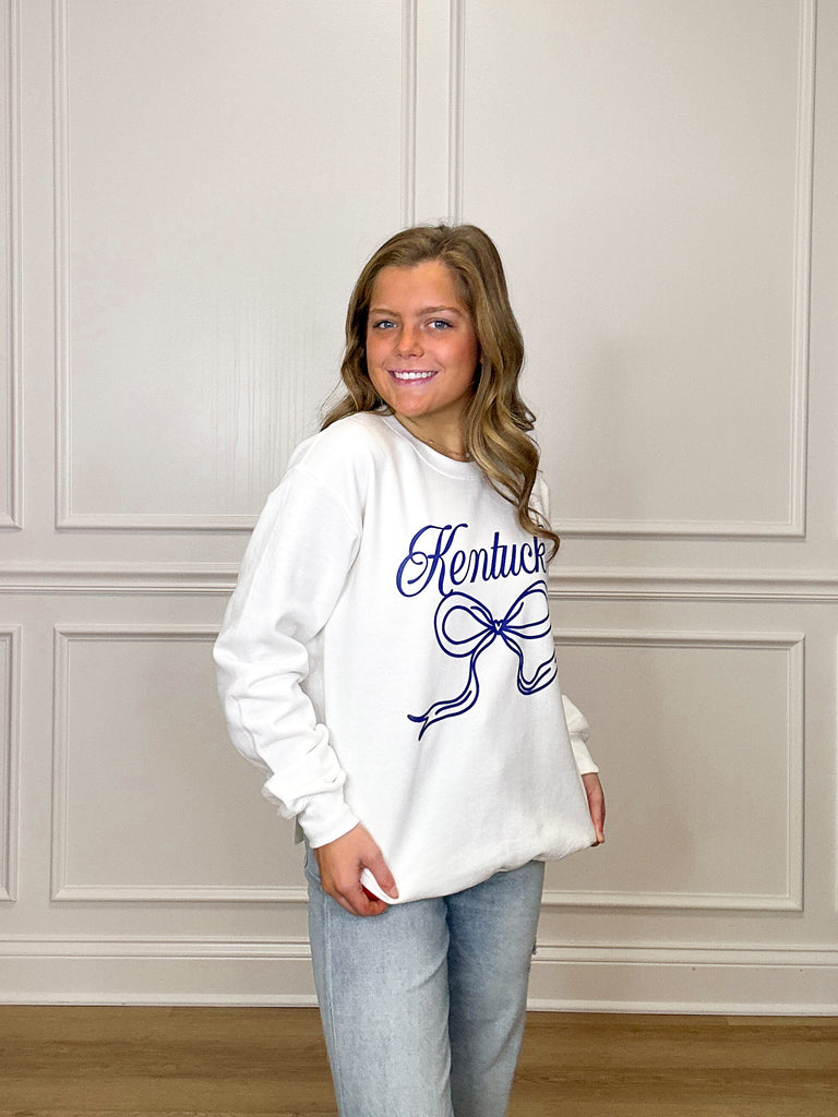 Kentucky Girl Bow Crewneck Clothing Peacocks & Pearls   