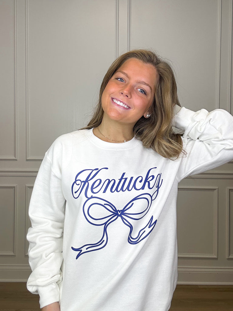 Kentucky Girl Bow Crewneck Clothing Peacocks & Pearls   