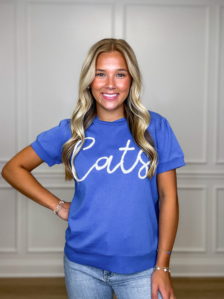 CATS Glitter Script Tee Clothing Peacocks & Pearls Blue XS 