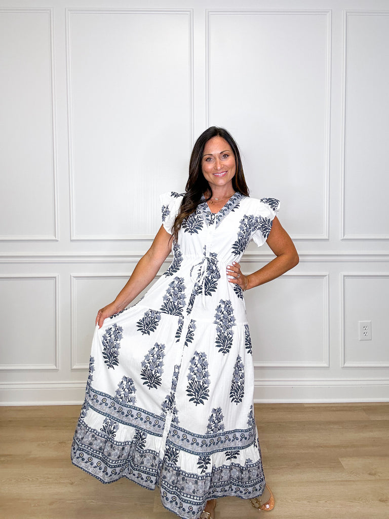 Blue Hydrangea Maxi Clothing Peacocks & Pearls Navy XS 