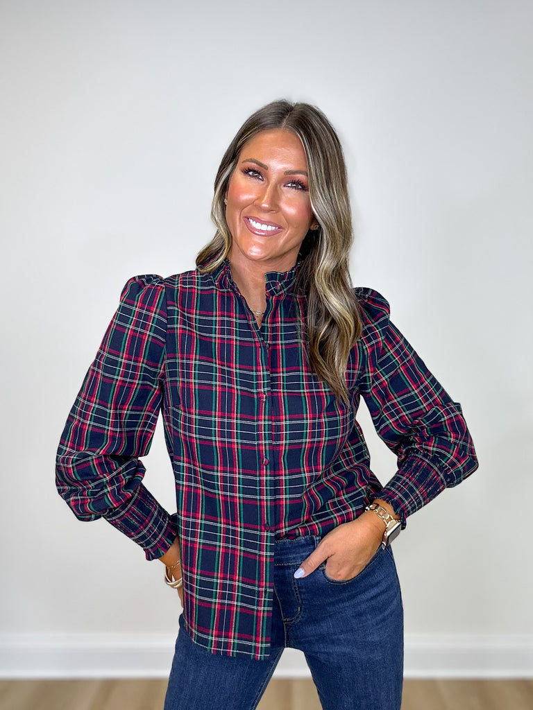 Chapman Plaid Top Clothing Peacocks & Pearls Navy XS 