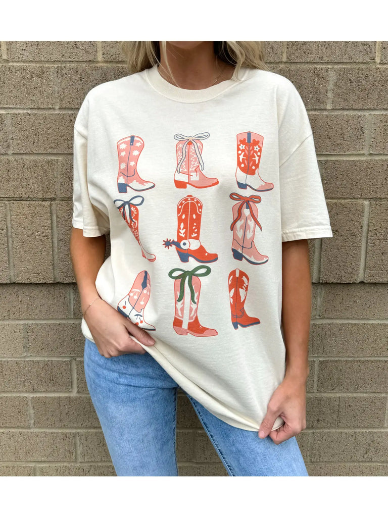 Boots and Bows Tee Clothing Peacocks & Pearls Cream S 