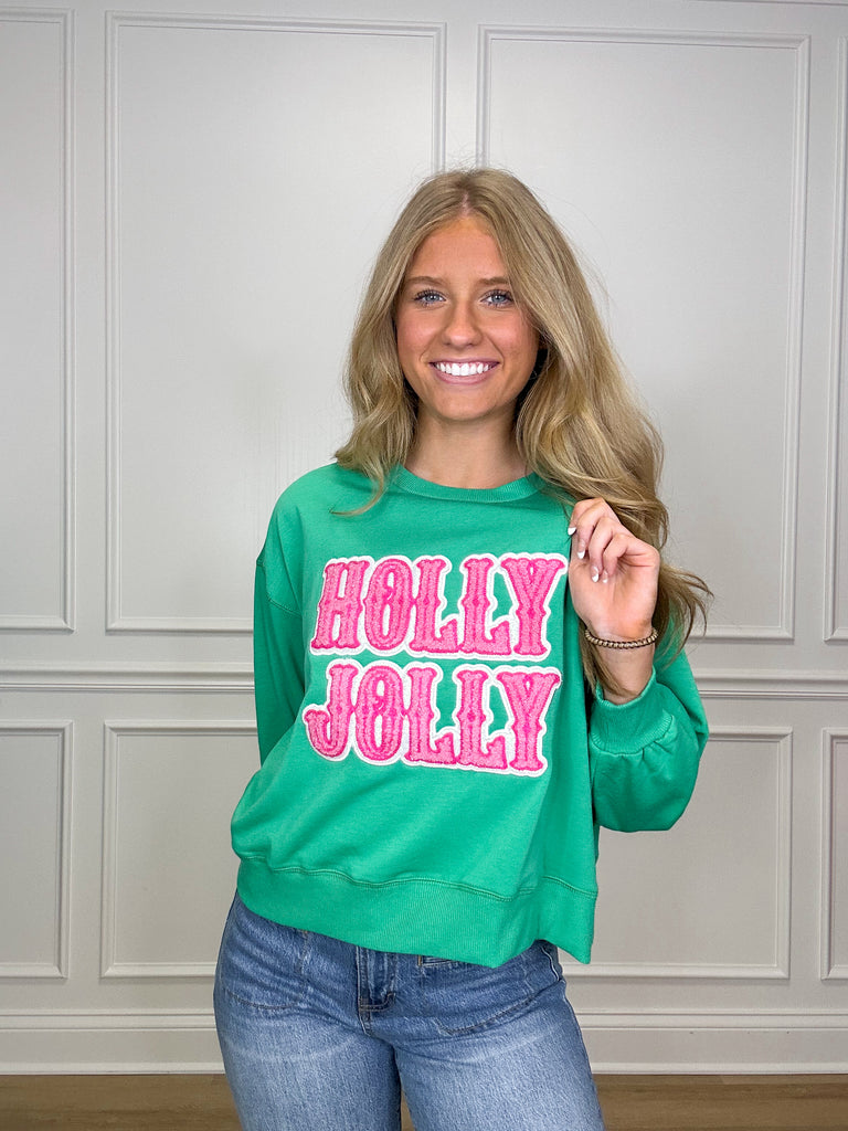 Holly Jolly Sweatshirt Clothing Peacocks & Pearls Green XS 