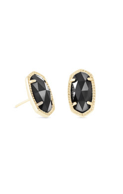 Ellie Glass Stud Jewelry Kendra Scott Gold Black Opaque Glass  