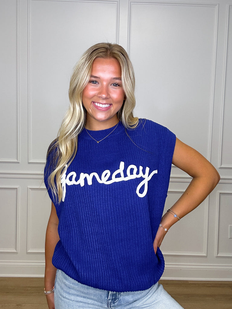 Gameday Embroidered Sweater Clothing Peacocks & Pearls Blue S 