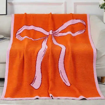 Gianna Reversible Bow Blanket Home Peacocks & Pearls Orange  