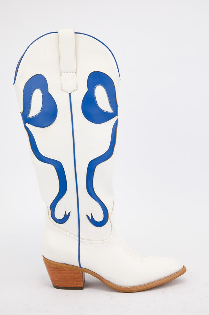 The Ruby Bow Boots Shoes Peacocks & Pearls White/Royal Blue 6