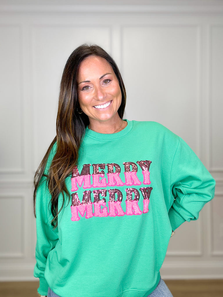 Merry Merry Crewneck Clothing Peacocks & Pearls Green XS 