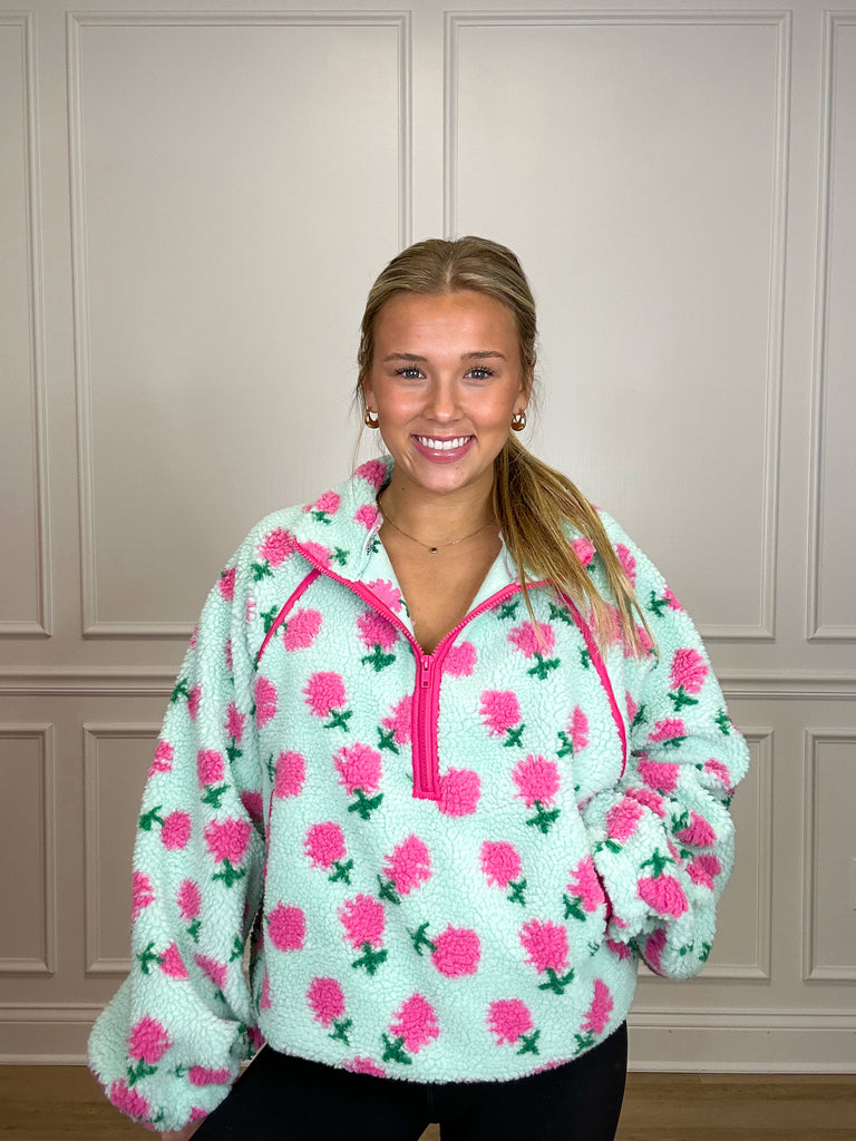 Floral Fleece Pullover Clothing Peacocks & Pearls