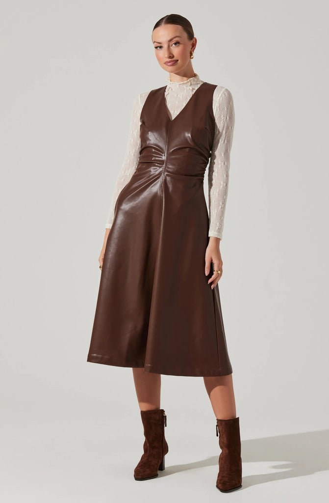 Omaira Faux Leather Dress Sale Peacocks & Pearls