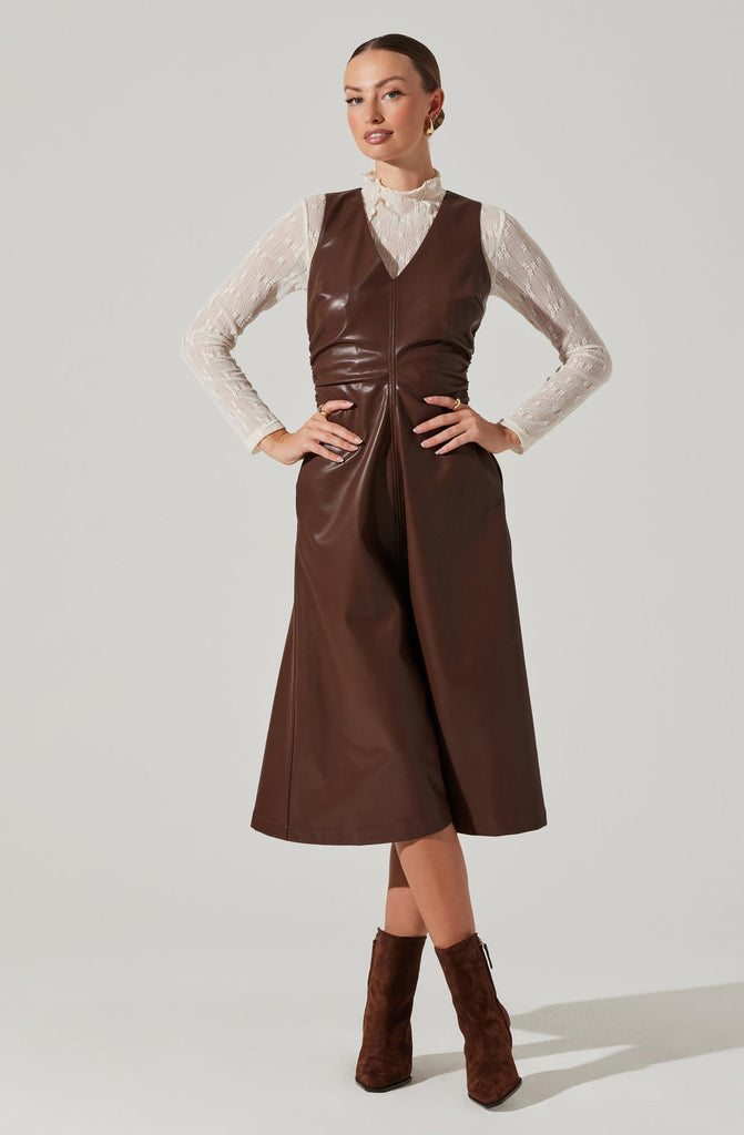 Omaira Faux Leather Dress Clothing Peacocks & Pearls Brown XS 