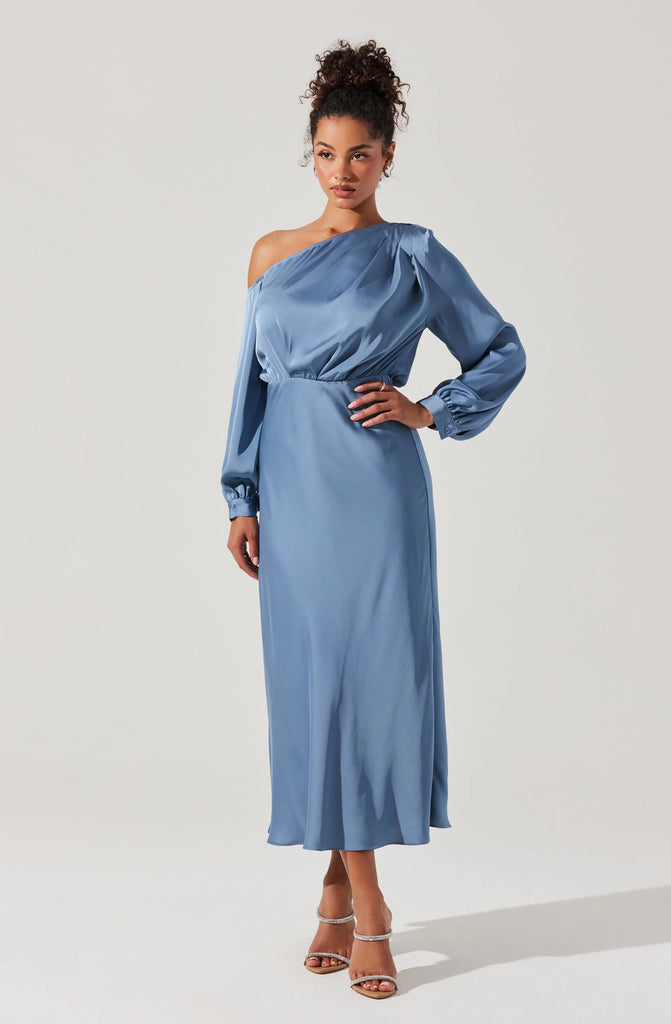 Elwood Satin Dress Clothing Peacocks & Pearls Slate Blue XS 