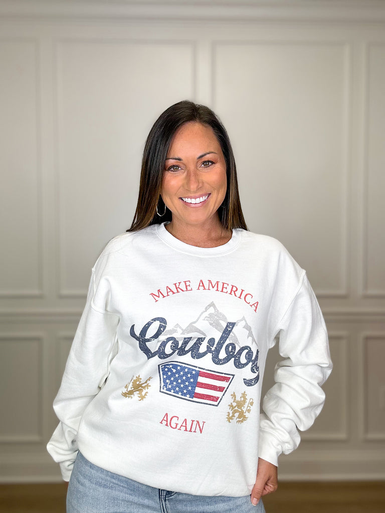 Make America Cowboy Again Crewneck Clothing Peacocks & Pearls White S/M 