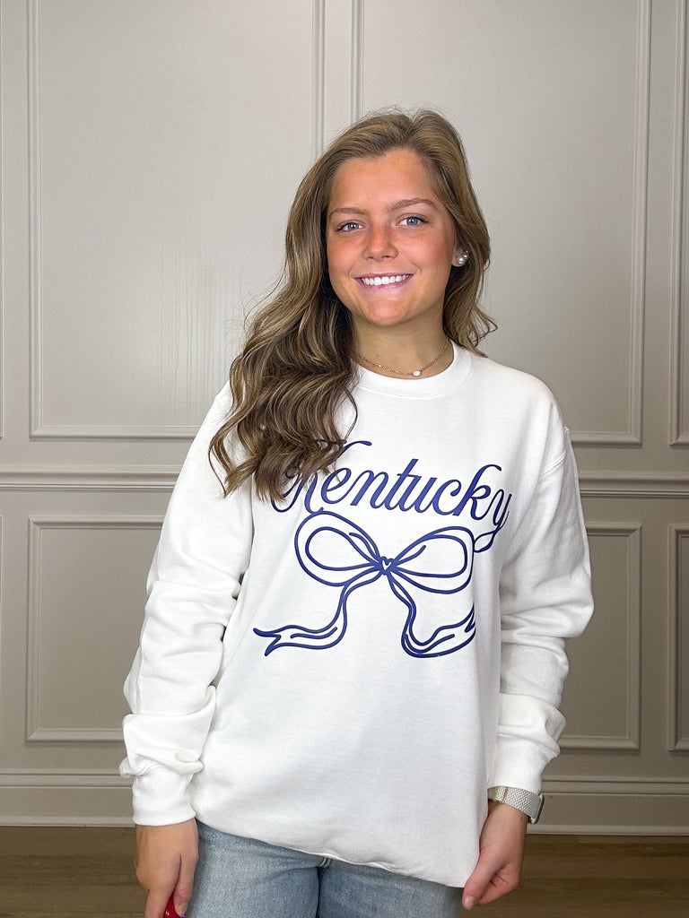 Kentucky Girl Bow Crewneck Clothing Peacocks & Pearls   