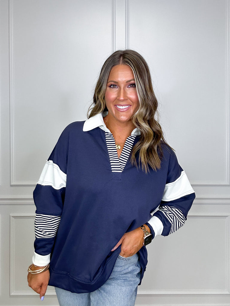 Unique Touch Pullover Clothing Peacocks & Pearls Navy S 