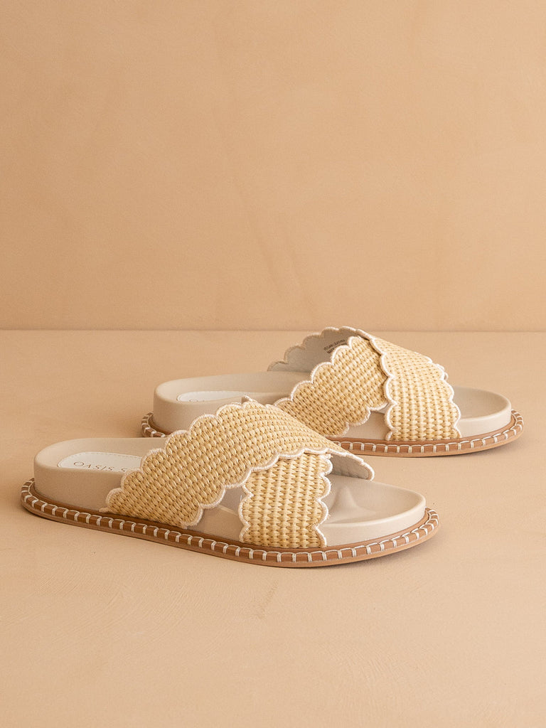 The Fabby Raffia Slide Shoes Peacocks & Pearls Beige 6