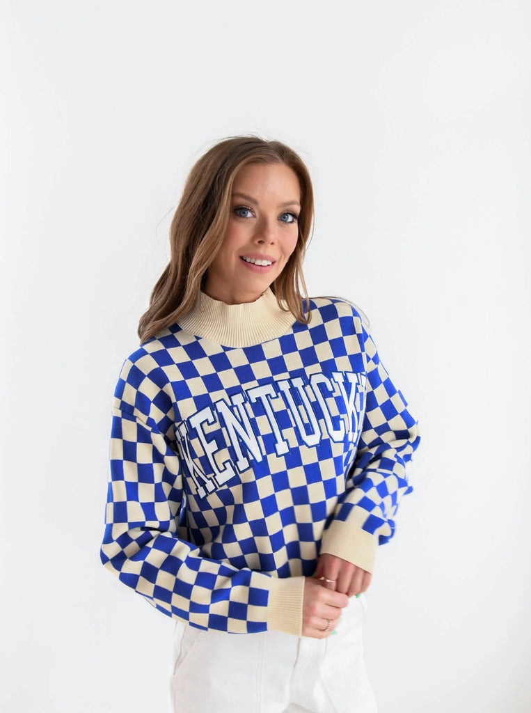 Checkerboard Crop Sweater Clothing Peacocks & Pearls Blue S 