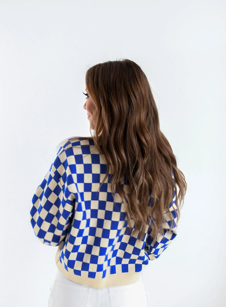 Checkerboard Crop Sweater Clothing Peacocks & Pearls   