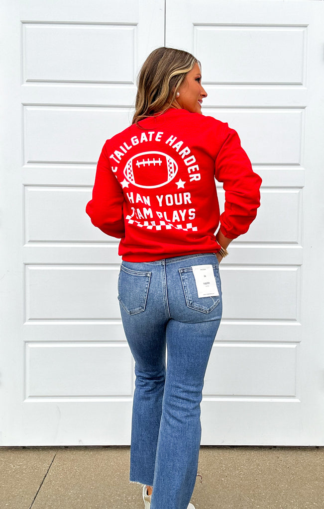 We Tailgate Harder Crewneck Clothing Peacocks & Pearls Red S 