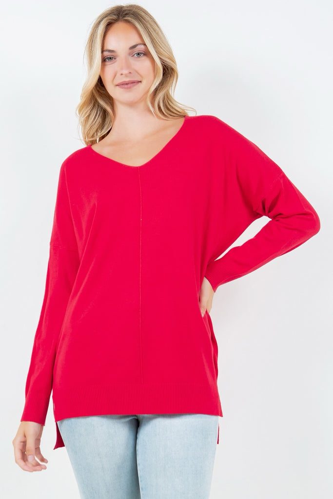 Easy Going Sweater Clothing Peacocks & Pearls Bright Red S/M