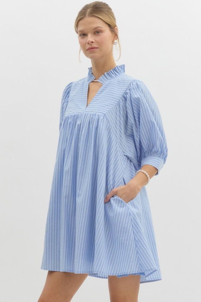 Penelope Pinstripe Dress Clothing Peacocks & Pearls Blue S