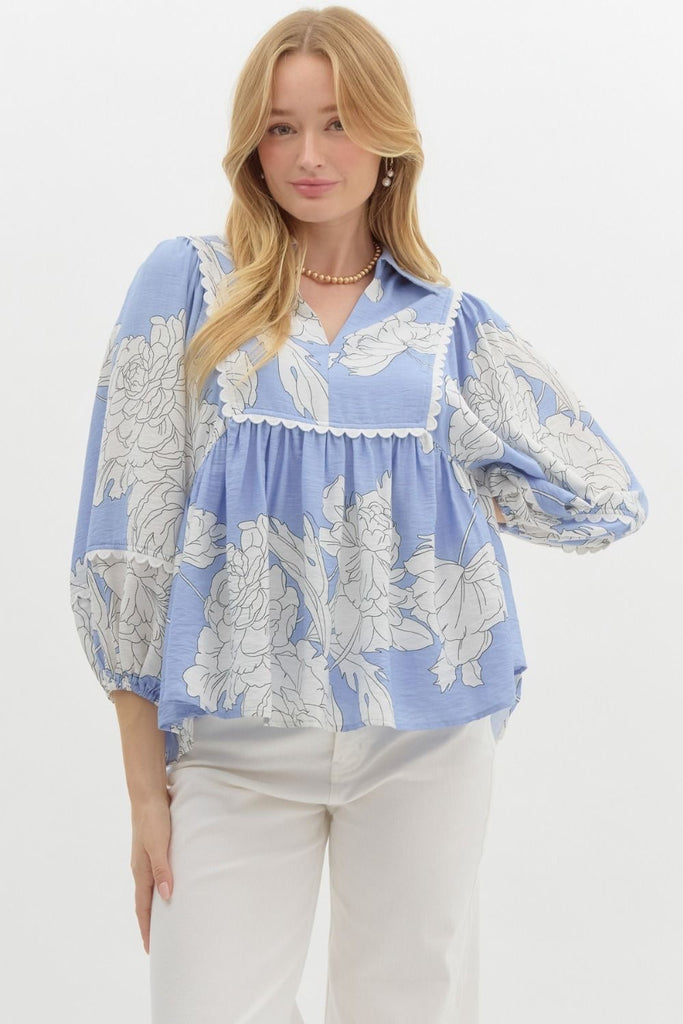 Floral Whisperers Top Clothing Peacocks & Pearls Blue S