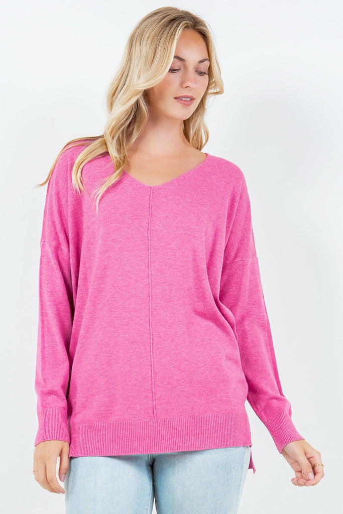 Easy Going Sweater Clothing Peacocks & Pearls Heather Hot Pink S/M