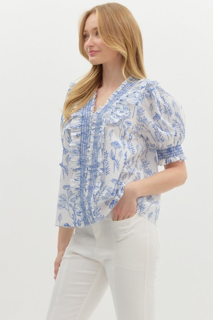 Aimee Floral Top Clothing Peacocks & Pearls Blue S