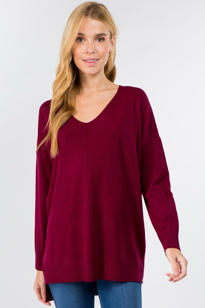 Easy Going Sweater Clothing Peacocks & Pearls Heather Elderberry S/M