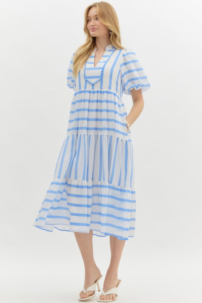 Sarah Stripe Midi Clothing Peacocks & Pearls Light Blue S