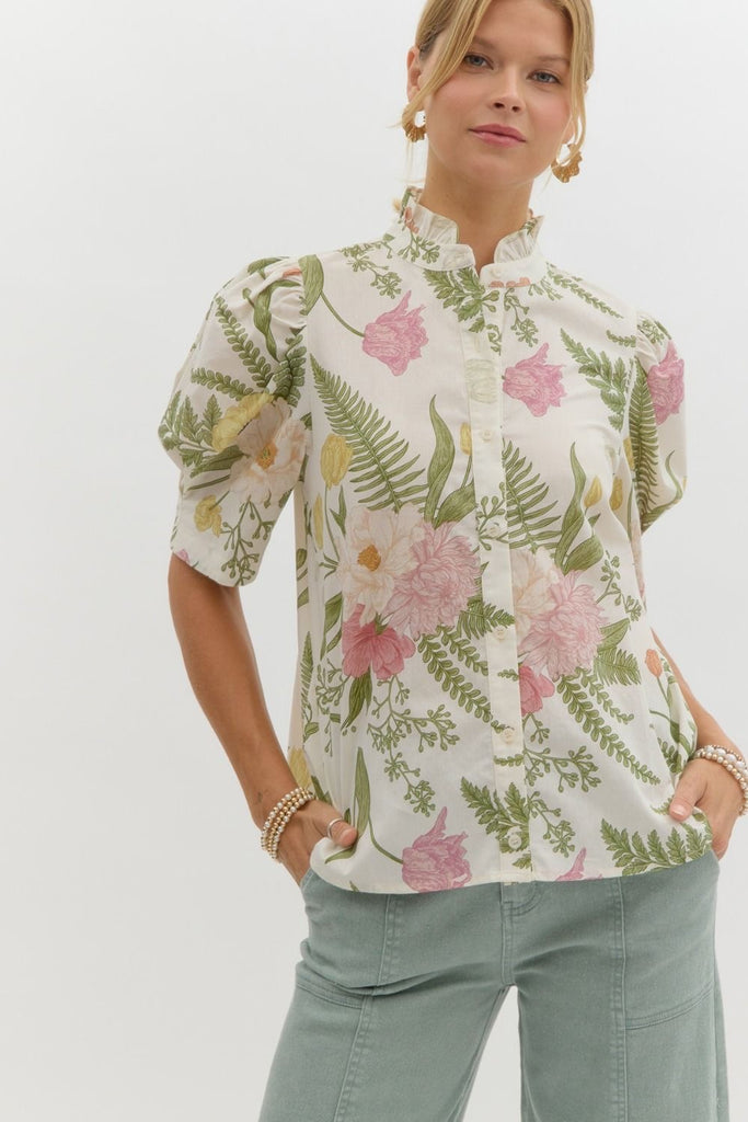 Gracious Gardens Top Clothing Peacocks & Pearls Cream S