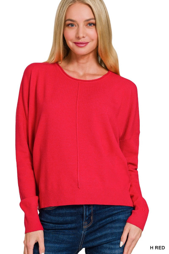 Sadie Round Neck Sweater Sale Peacocks & Pearls Red S