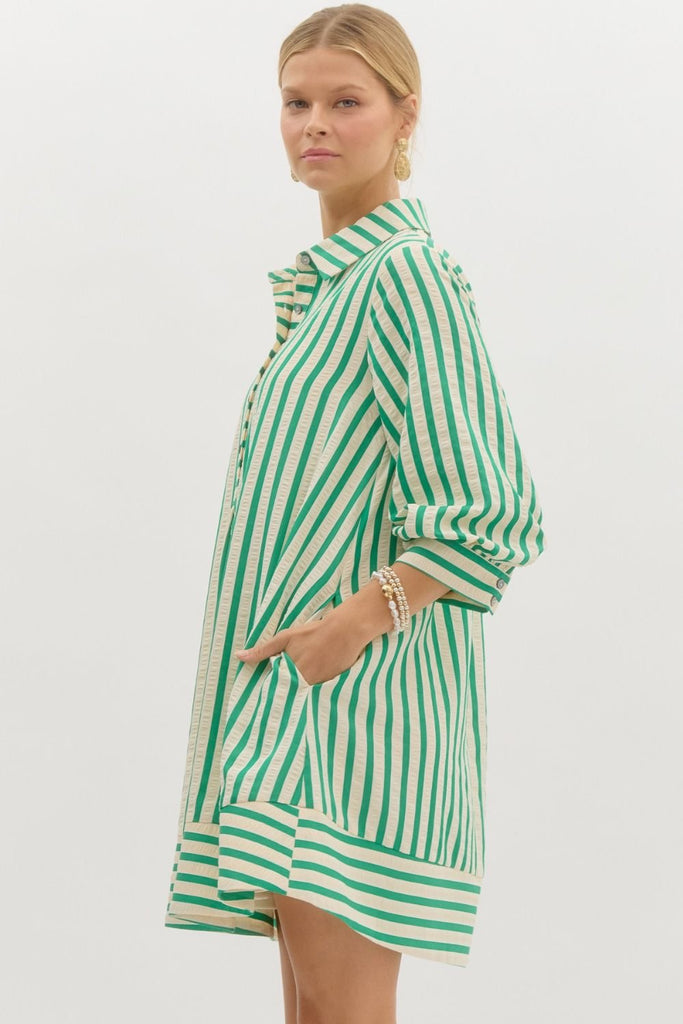 Striped Seersucker Dress Clothing Peacocks & Pearls Green S