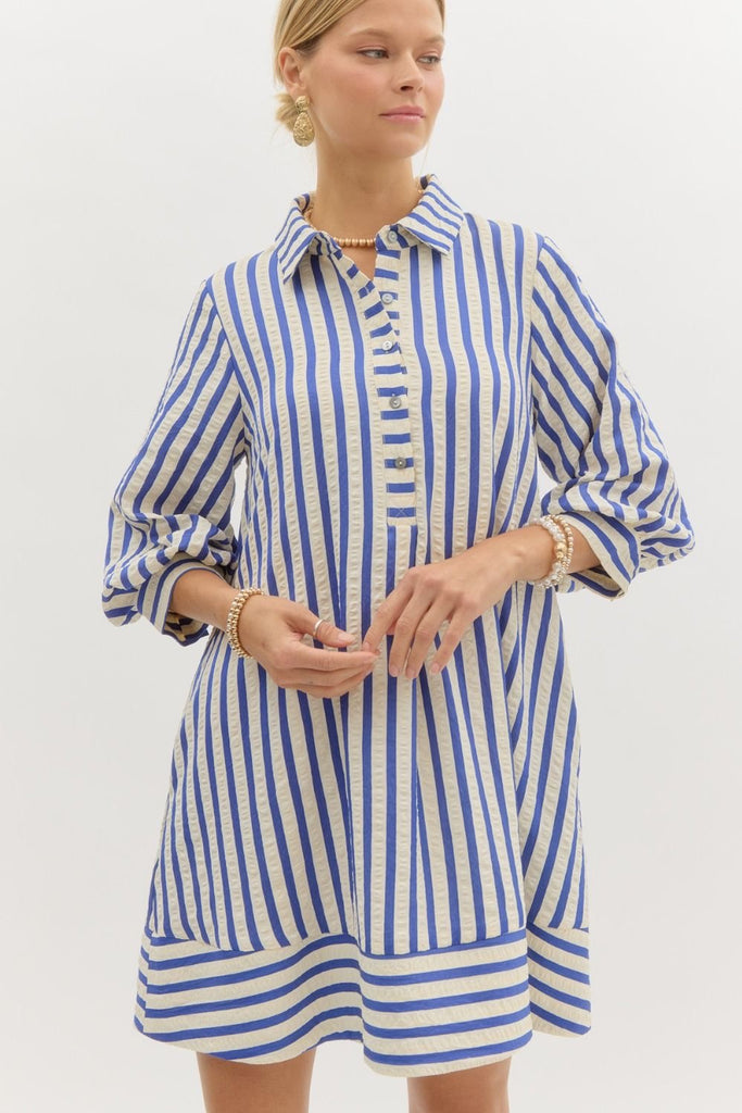 Striped Seersucker Dress Clothing Peacocks & Pearls Blue S