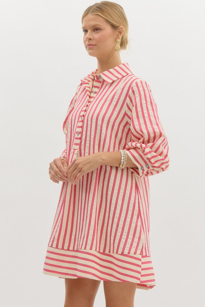 Striped Seersucker Dress Clothing Peacocks & Pearls Pink S