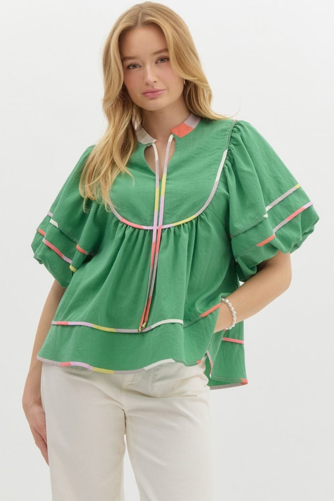 Leighton Puff Sleeve Blouse Clothing Peacocks & Pearls Green S