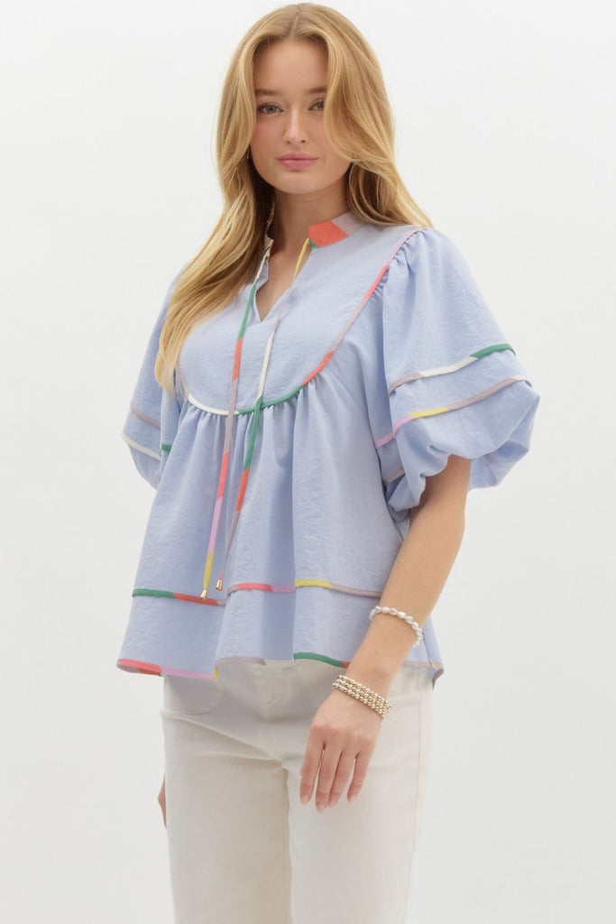 Leighton Puff Sleeve Blouse Clothing Peacocks & Pearls Blue S