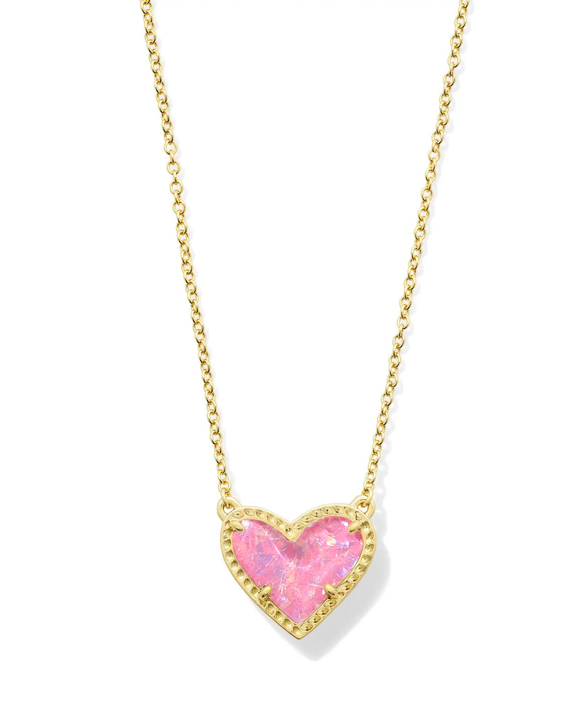 Ari Heart Pendant Jewelry Kendra Scott Gold Pink Iridescent Glitter Glass