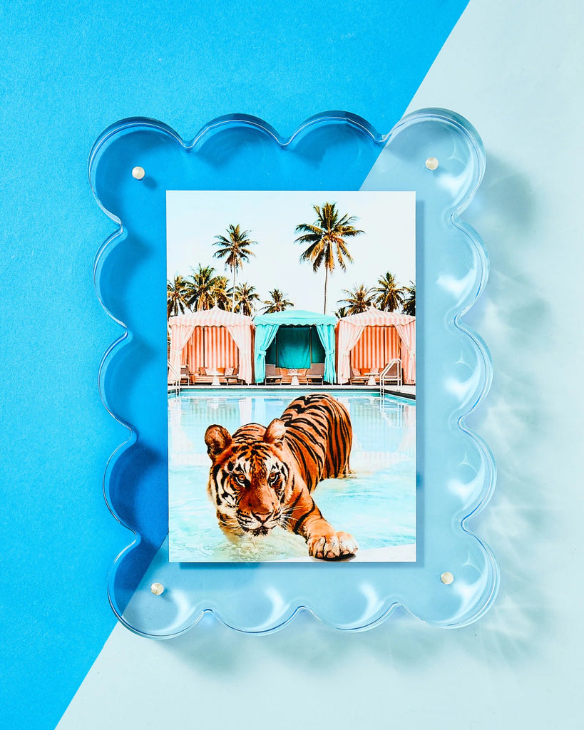 Scalloped Acrylic Picture Frame Home Peacocks & Pearls Neon Blue  