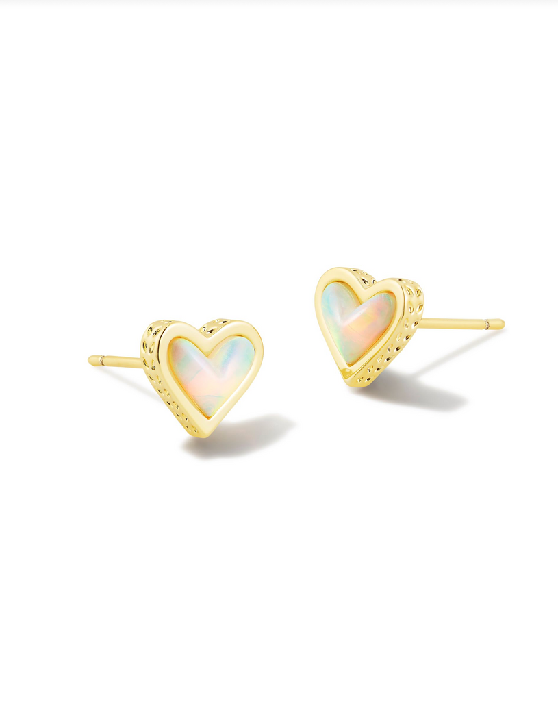 Framed Ari Heart Studs Jewelry Kendra Scott Gold White Opalescent Resin  