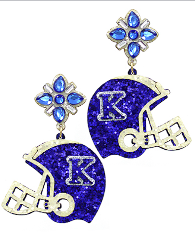 Power "K" Helmet Earrings Jewelry Peacocks & Pearls Blue  
