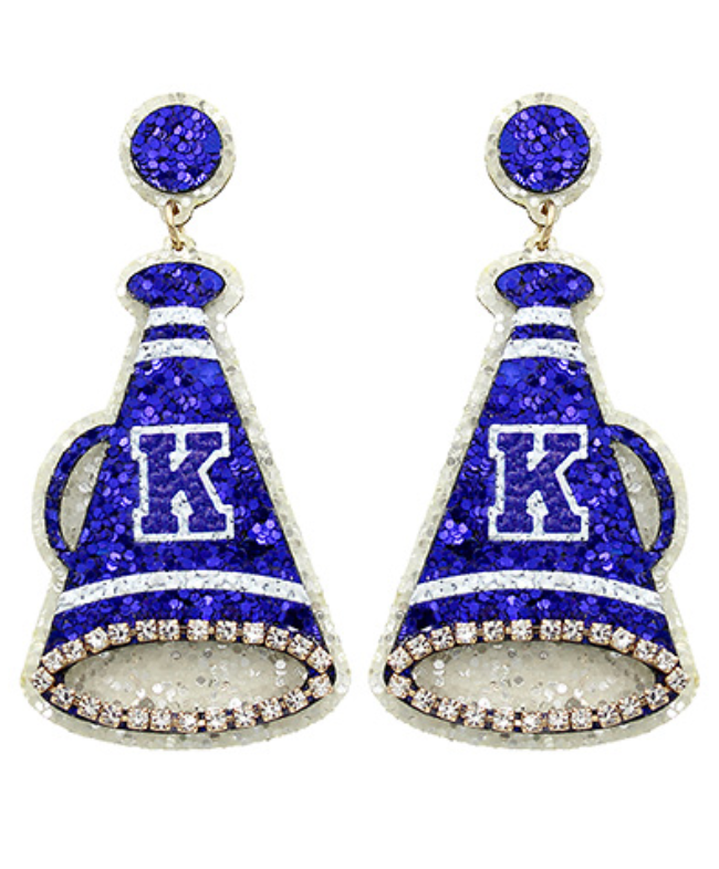 Power "K" Megaphone Earrings Jewelry Peacocks & Pearls Blue  